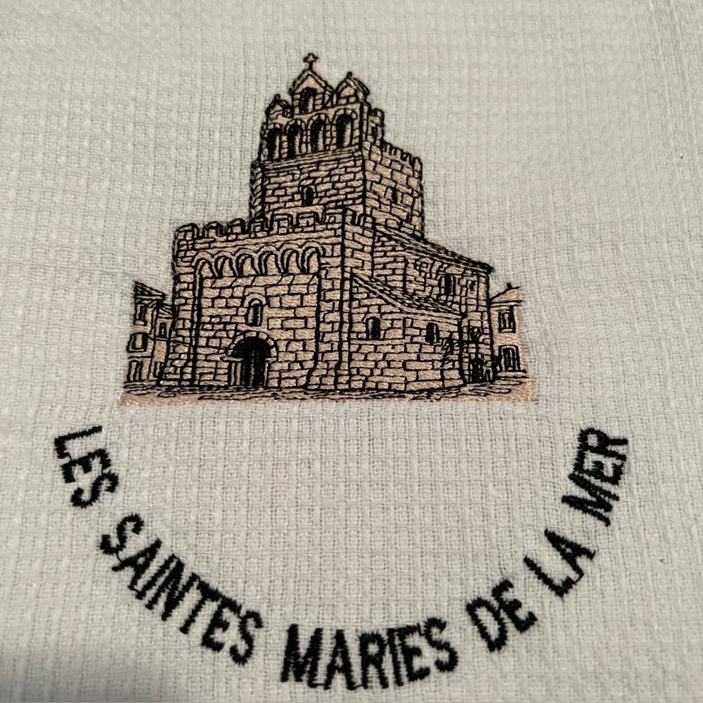 Saintes Maries De La Mer Church Embroidered Hand Kitchen Cotton  Towel 50x70 Cm